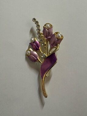 Purple Floral Pearl & Crystal Brooch